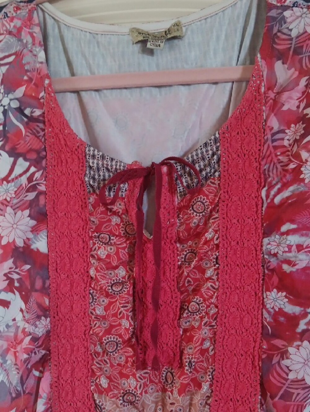 ONE WORLD Floral Tie-Front Blouse in Coral and Pink - Picture 2 of 6
